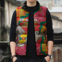 Grenada Independence Day Personalized Sleeveless Puffer Jacket Tropical Dove Bougainvillea Madras Pattern