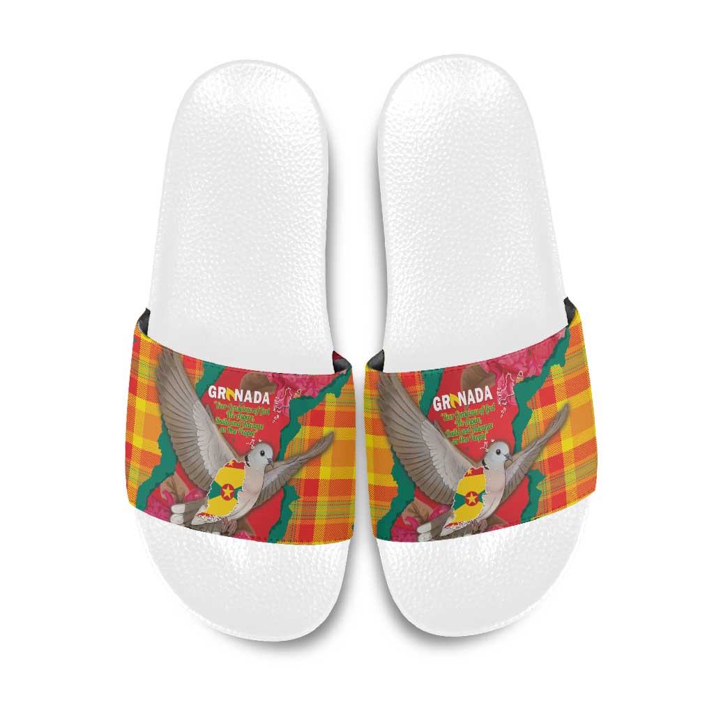 Grenada Independence Day Slide Sandals Tropical Dove Bougainvillea Madras Pattern