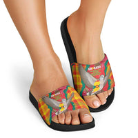 Grenada Independence Day Slide Sandals Tropical Dove Bougainvillea Madras Pattern