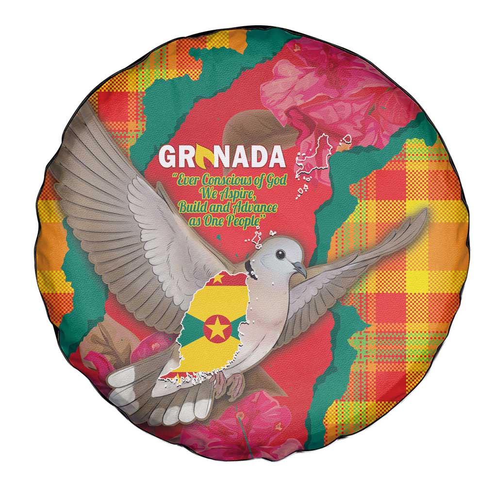 Grenada Independence Day Spare Tire Cover Tropical Dove Bougainvillea Madras Pattern