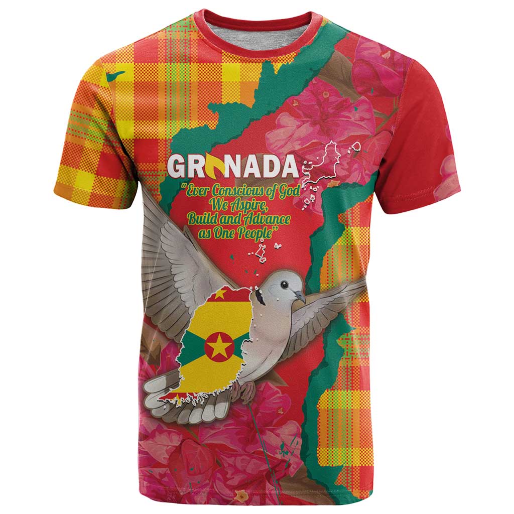 Grenada Independence Day Personalized T Shirt Tropical Dove Bougainvillea Madras Pattern