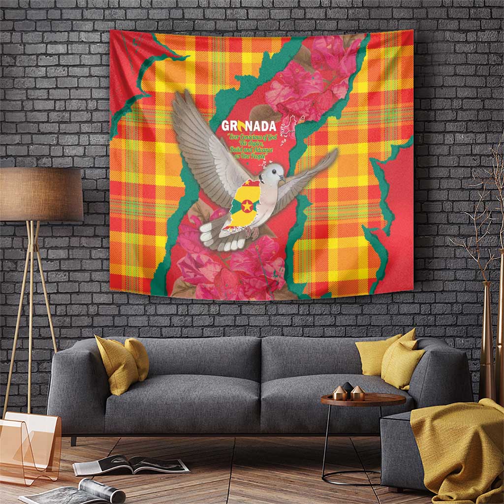 Grenada Independence Day Tapestry Tropical Dove Bougainvillea Madras Pattern