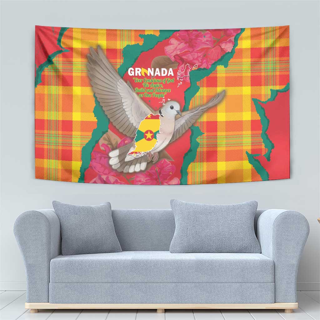 Grenada Independence Day Tapestry Tropical Dove Bougainvillea Madras Pattern