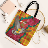 Grenada Independence Day Tote Bag Tropical Dove Bougainvillea Madras Pattern