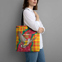 Grenada Independence Day Tote Bag Tropical Dove Bougainvillea Madras Pattern