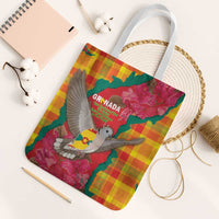 Grenada Independence Day Tote Bag Tropical Dove Bougainvillea Madras Pattern