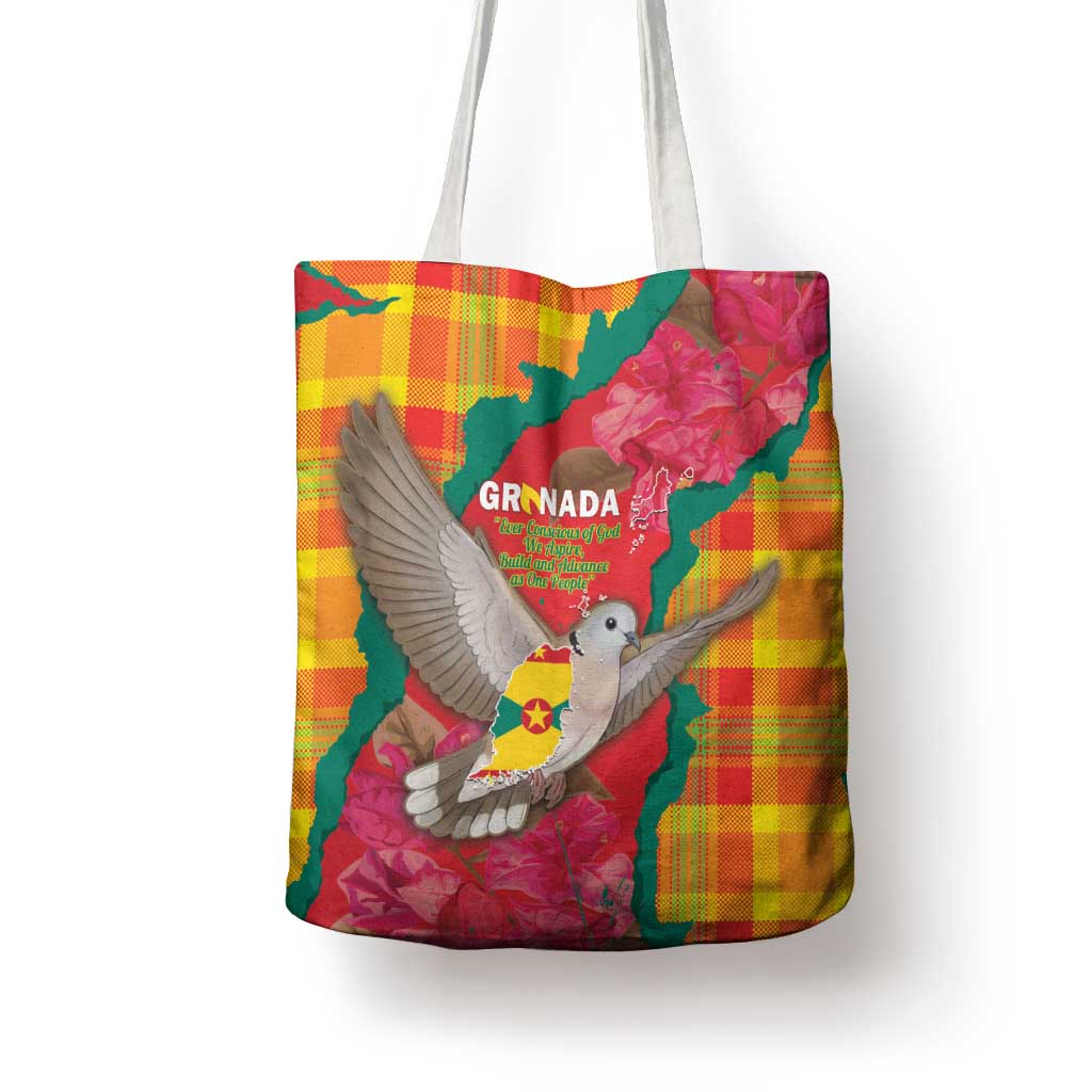 Grenada Independence Day Tote Bag Tropical Dove Bougainvillea Madras Pattern