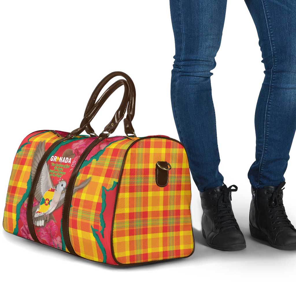 Grenada Independence Day Travel Bag Tropical Dove Bougainvillea Madras Pattern