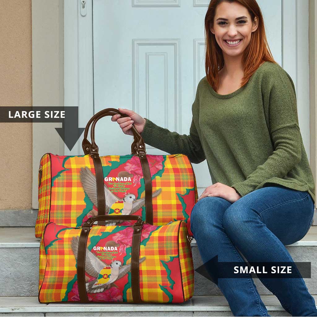 Grenada Independence Day Travel Bag Tropical Dove Bougainvillea Madras Pattern