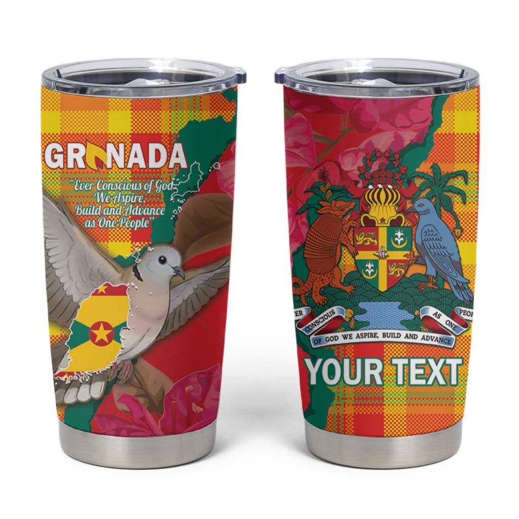 Grenada Independence Day Personalized Tumbler Cup Tropical Dove Bougainvillea Madras Pattern