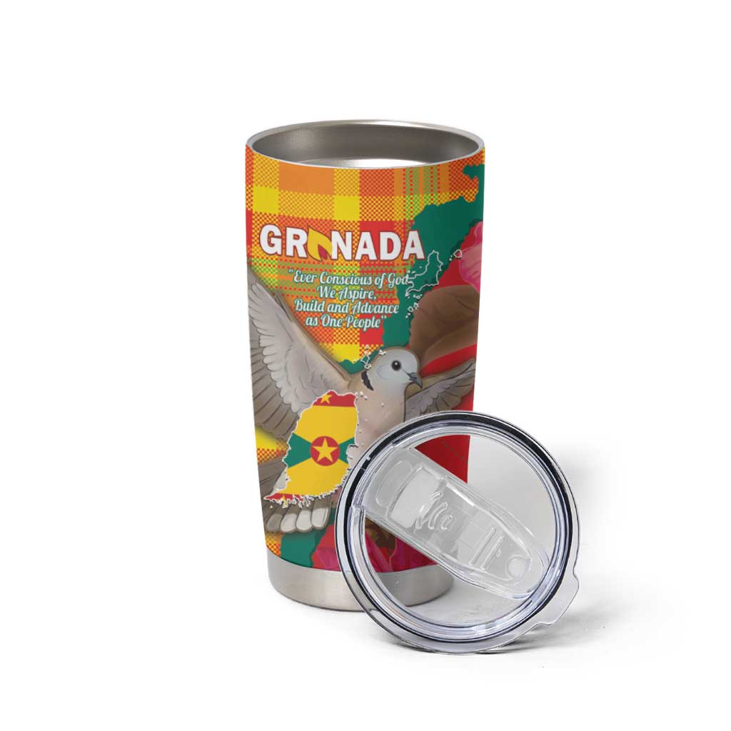 Grenada Independence Day Personalized Tumbler Cup Tropical Dove Bougainvillea Madras Pattern