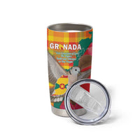 Grenada Independence Day Personalized Tumbler Cup Tropical Dove Bougainvillea Madras Pattern