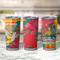 Grenada Independence Day Personalized Tumbler Cup Tropical Dove Bougainvillea Madras Pattern