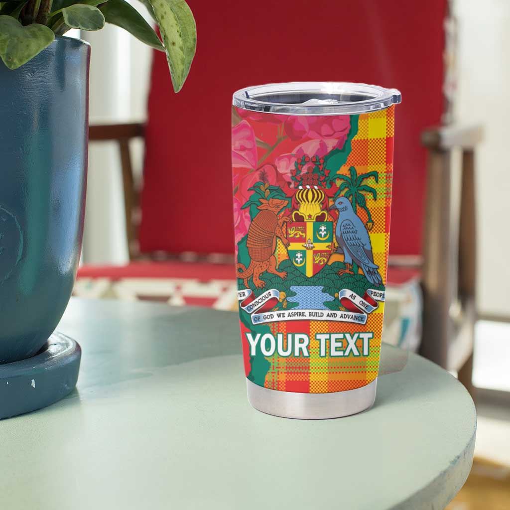 Grenada Independence Day Personalized Tumbler Cup Tropical Dove Bougainvillea Madras Pattern