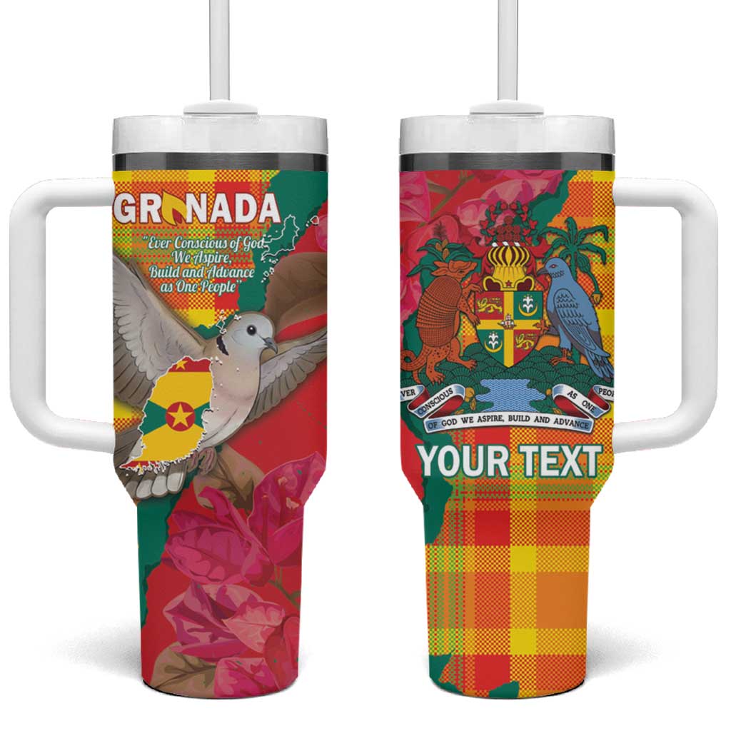 Grenada Independence Day Personalized Tumbler With Handle Tropical Dove Bougainvillea Madras Pattern