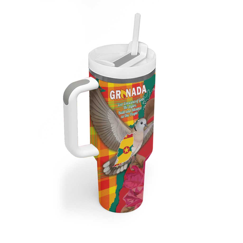 Grenada Independence Day Personalized Tumbler With Handle Tropical Dove Bougainvillea Madras Pattern