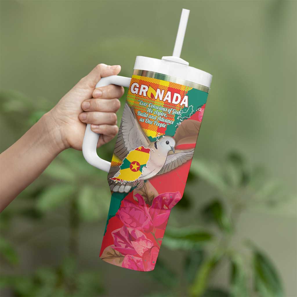 Grenada Independence Day Personalized Tumbler With Handle Tropical Dove Bougainvillea Madras Pattern