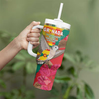 Grenada Independence Day Personalized Tumbler With Handle Tropical Dove Bougainvillea Madras Pattern