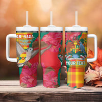 Grenada Independence Day Personalized Tumbler With Handle Tropical Dove Bougainvillea Madras Pattern