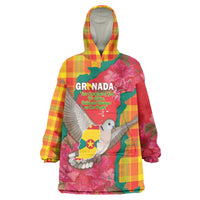 Grenada Independence Day Personalized Wearable Blanket Hoodie Tropical Dove Bougainvillea Madras Pattern