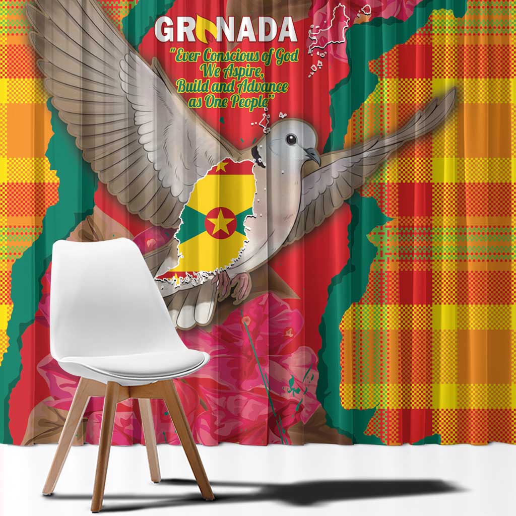 Grenada Independence Day Window Curtain Tropical Dove Bougainvillea Madras Pattern