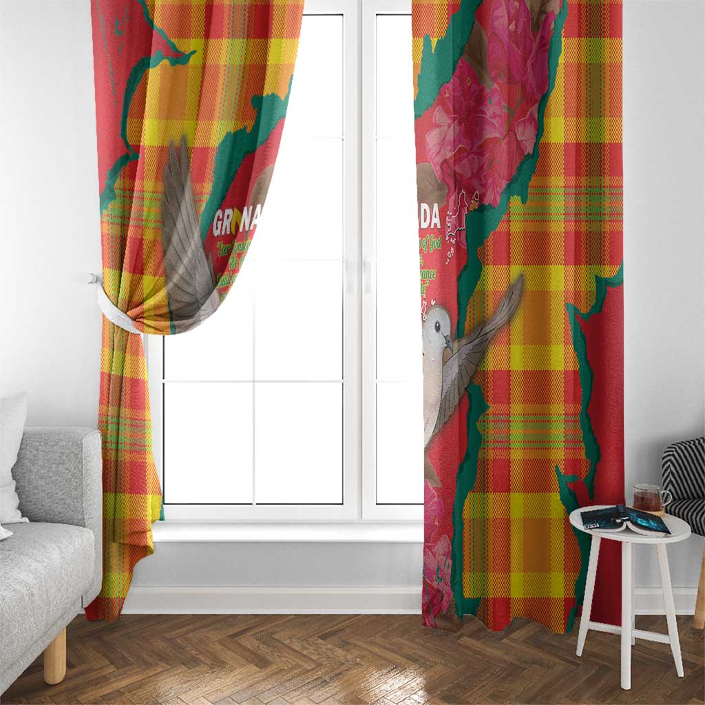 Grenada Independence Day Window Curtain Tropical Dove Bougainvillea Madras Pattern