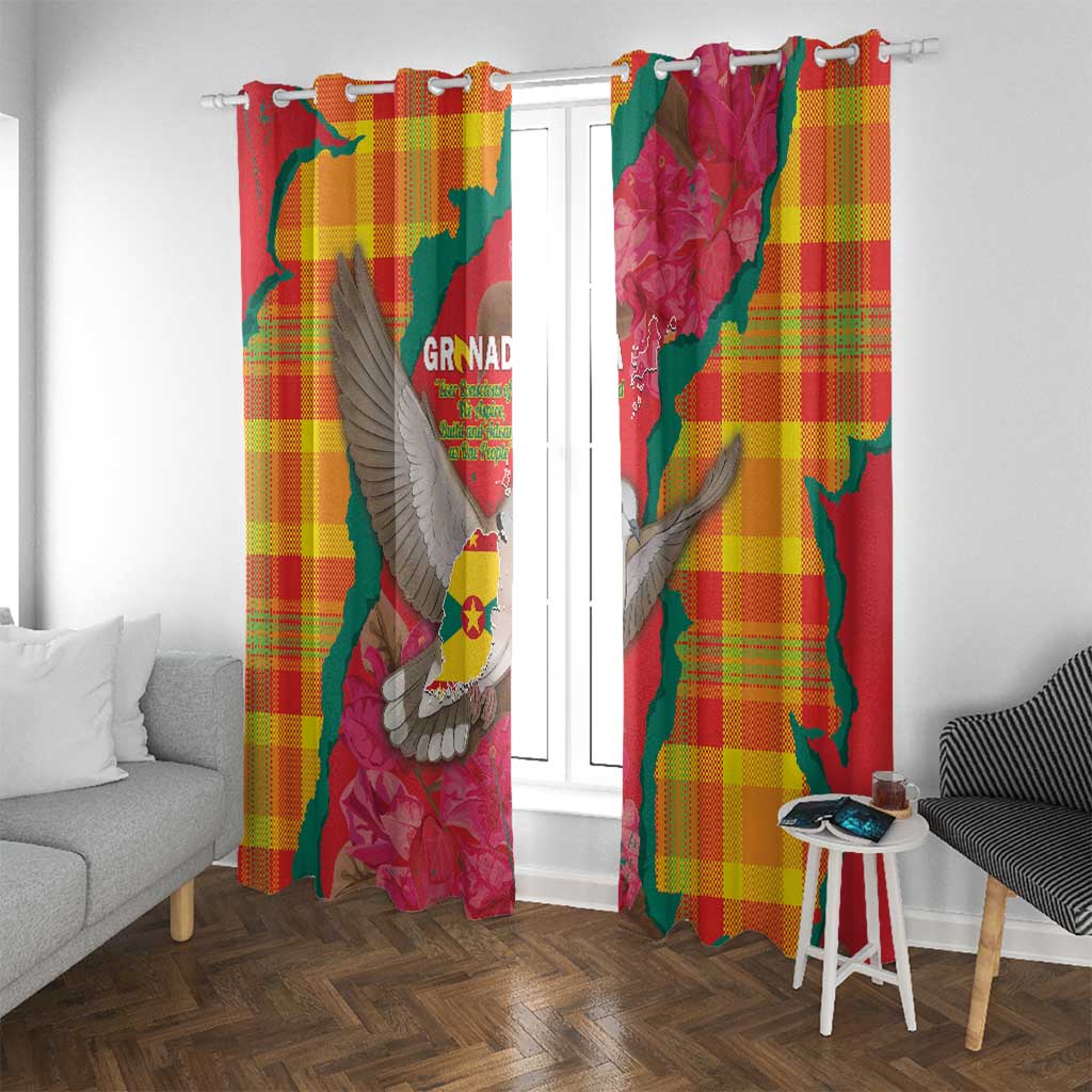 Grenada Independence Day Window Curtain Tropical Dove Bougainvillea Madras Pattern
