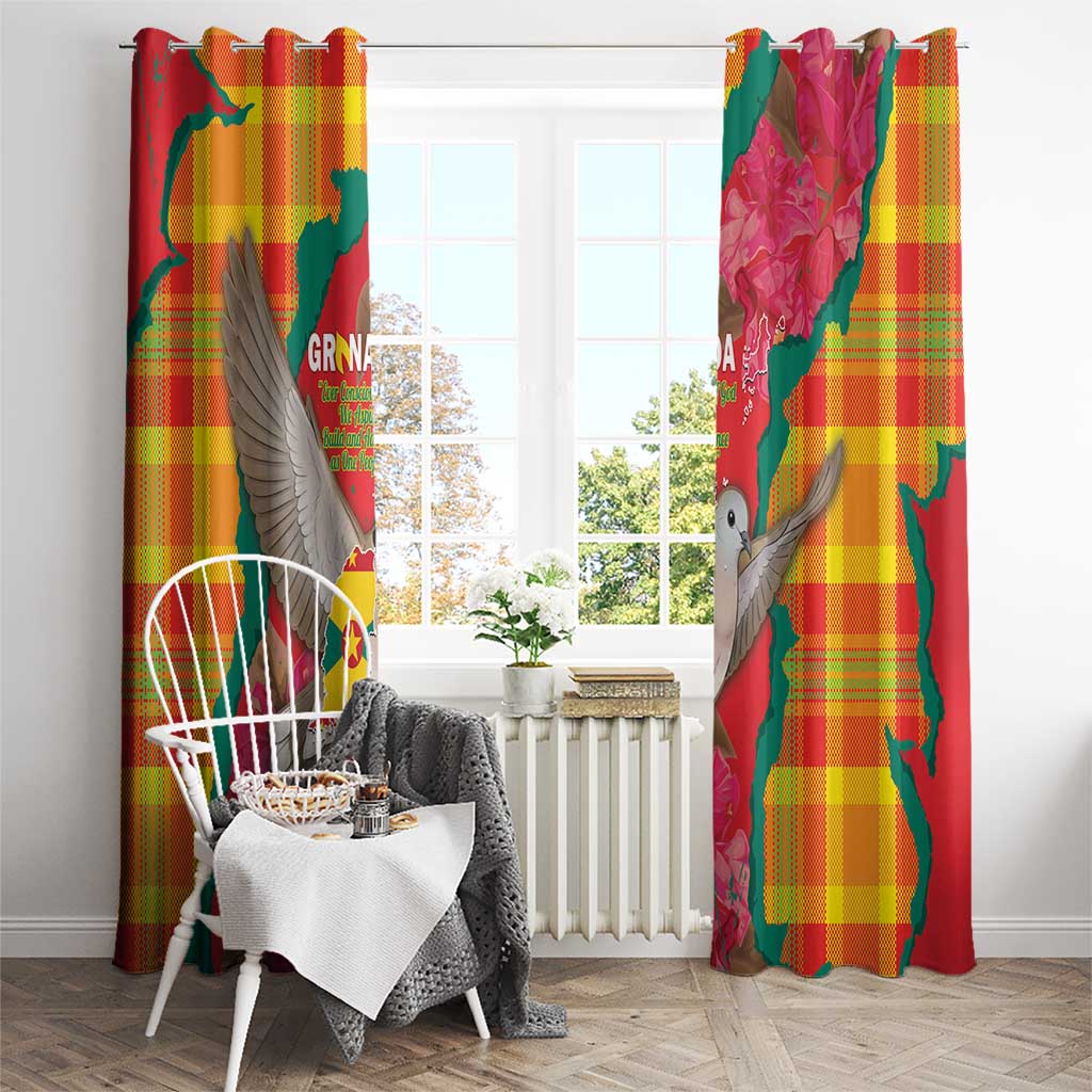 Grenada Independence Day Window Curtain Tropical Dove Bougainvillea Madras Pattern