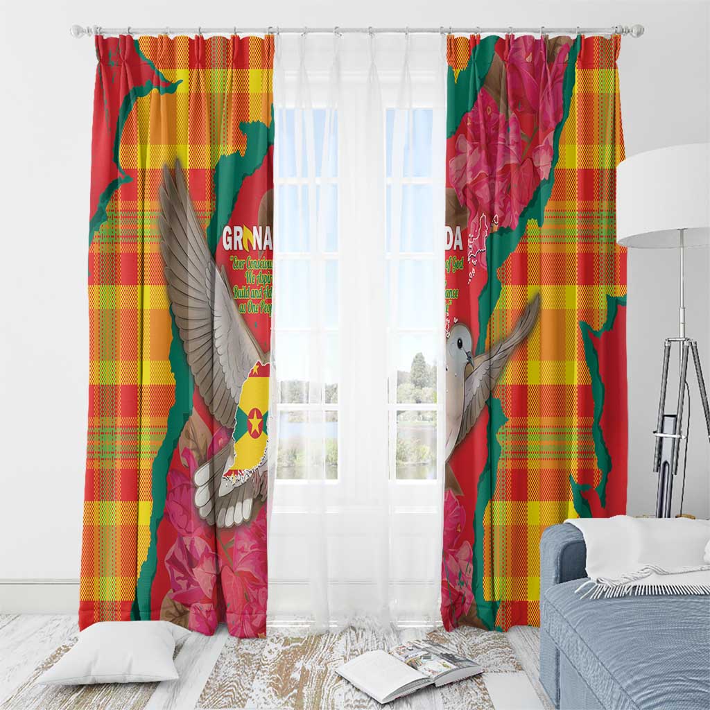 Grenada Independence Day Window Curtain Tropical Dove Bougainvillea Madras Pattern