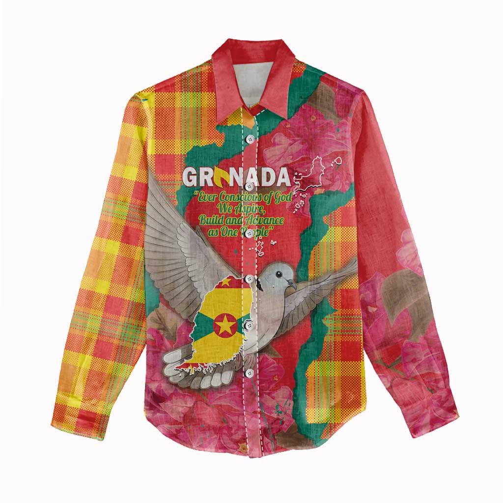 Grenada Independence Day Personalized Women Casual Shirt Tropical Dove Bougainvillea Madras Pattern