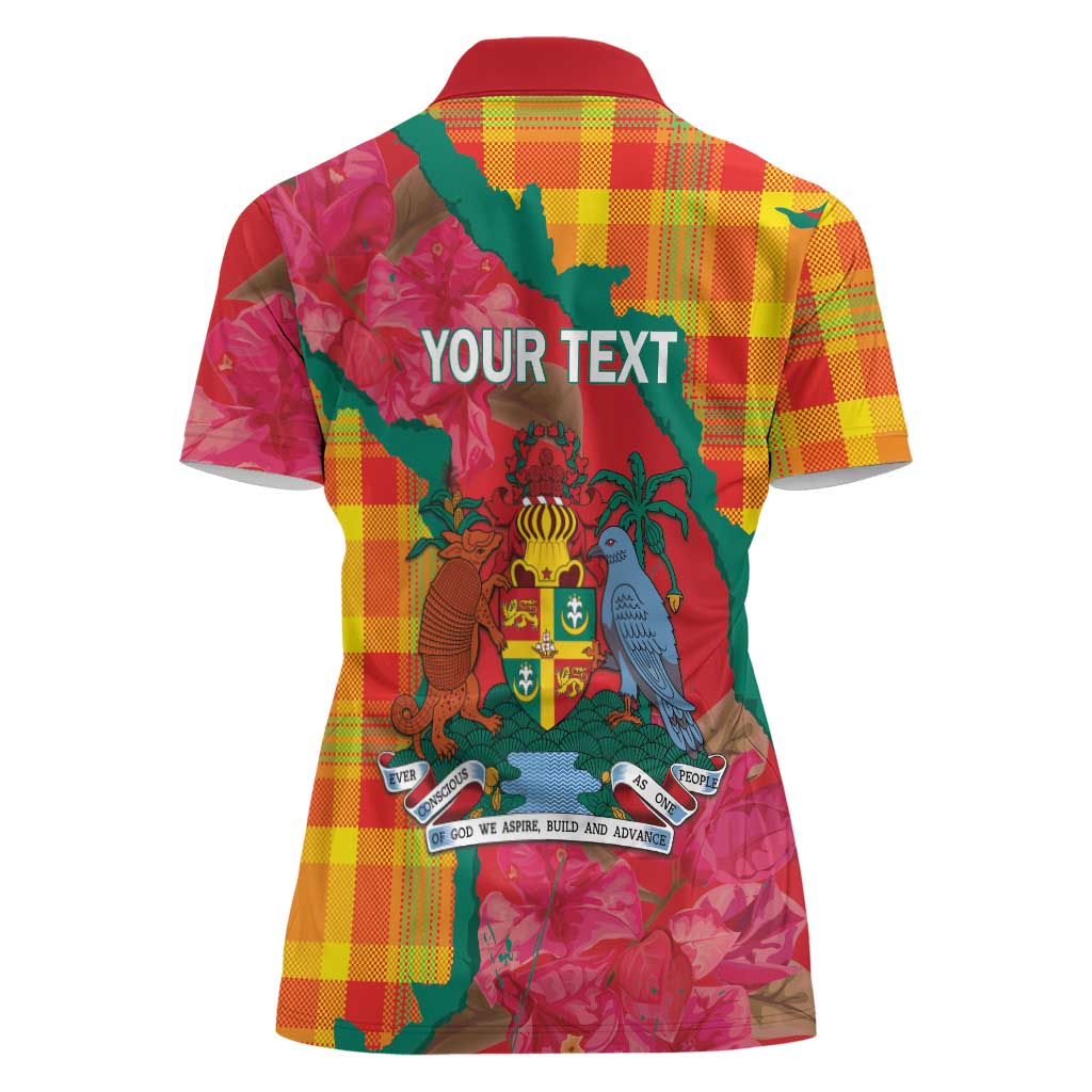 Grenada Independence Day Personalized Women Polo Shirt Tropical Dove Bougainvillea Madras Pattern