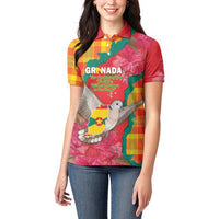 Grenada Independence Day Personalized Women Polo Shirt Tropical Dove Bougainvillea Madras Pattern