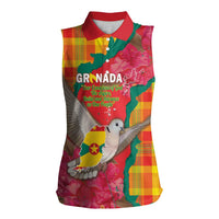 Grenada Independence Day Personalized Women Sleeveless Polo Shirt Tropical Dove Bougainvillea Madras Pattern