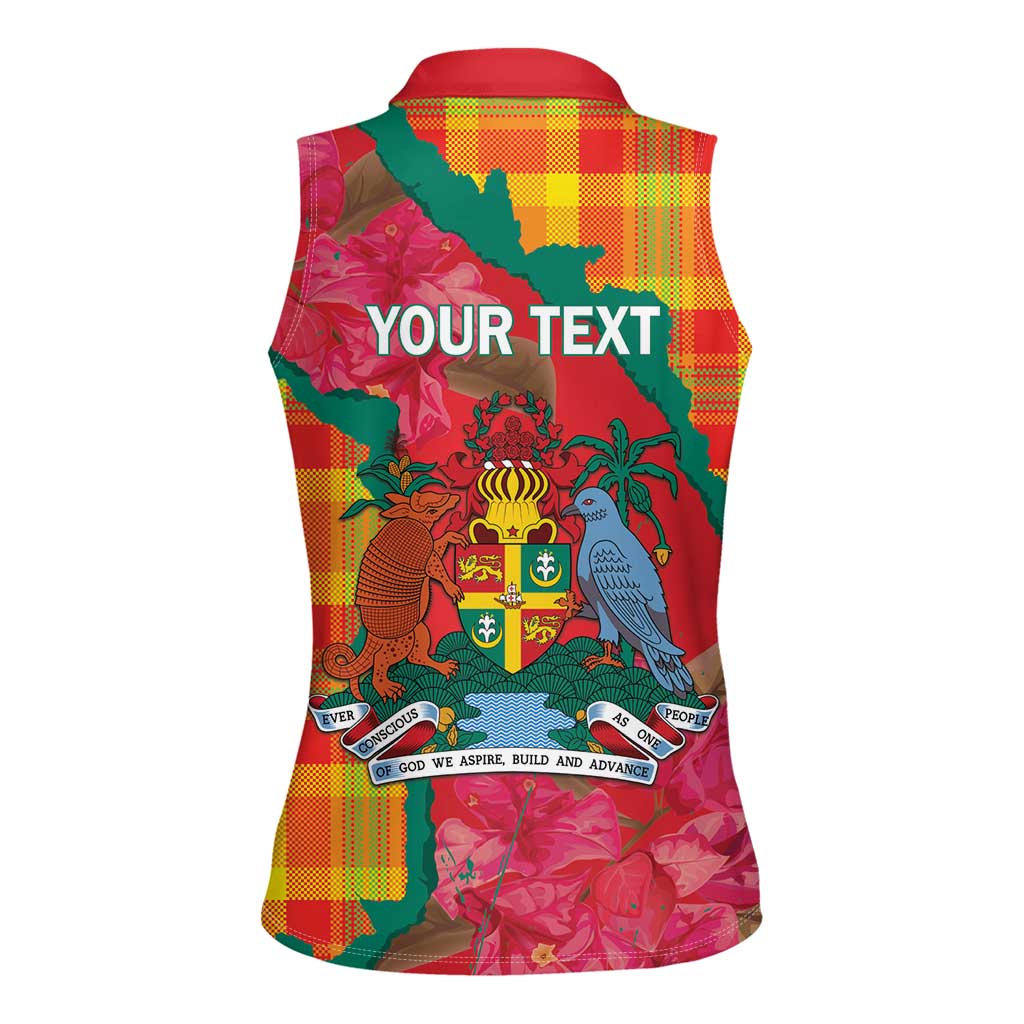 Grenada Independence Day Personalized Women Sleeveless Polo Shirt Tropical Dove Bougainvillea Madras Pattern