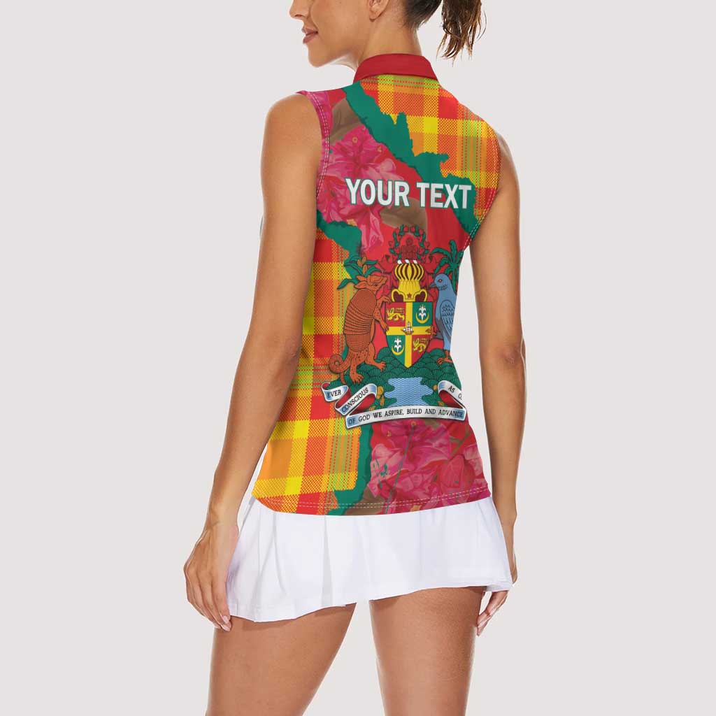 Grenada Independence Day Personalized Women Sleeveless Polo Shirt Tropical Dove Bougainvillea Madras Pattern
