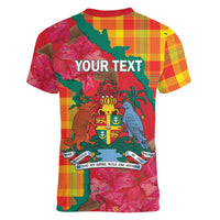 Grenada Independence Day Personalized Women V-Neck T-Shirt Tropical Dove Bougainvillea Madras Pattern