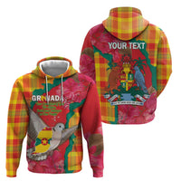 Grenada Independence Day Personalized Zip Hoodie Tropical Dove Bougainvillea Madras Pattern