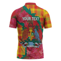 Grenada Independence Day Personalized Zipper Polo Shirt Tropical Dove Bougainvillea Madras Pattern