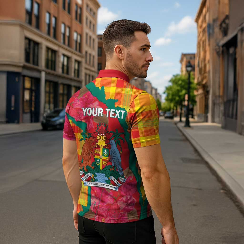 Grenada Independence Day Personalized Zipper Polo Shirt Tropical Dove Bougainvillea Madras Pattern