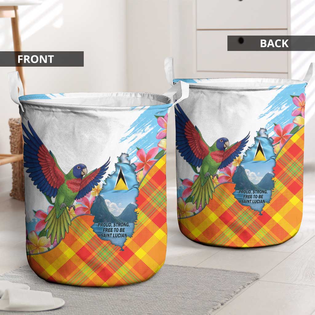 Saint Lucia Independence Day Laundry Basket Saint Lucian Map Pitons Madras Pattern