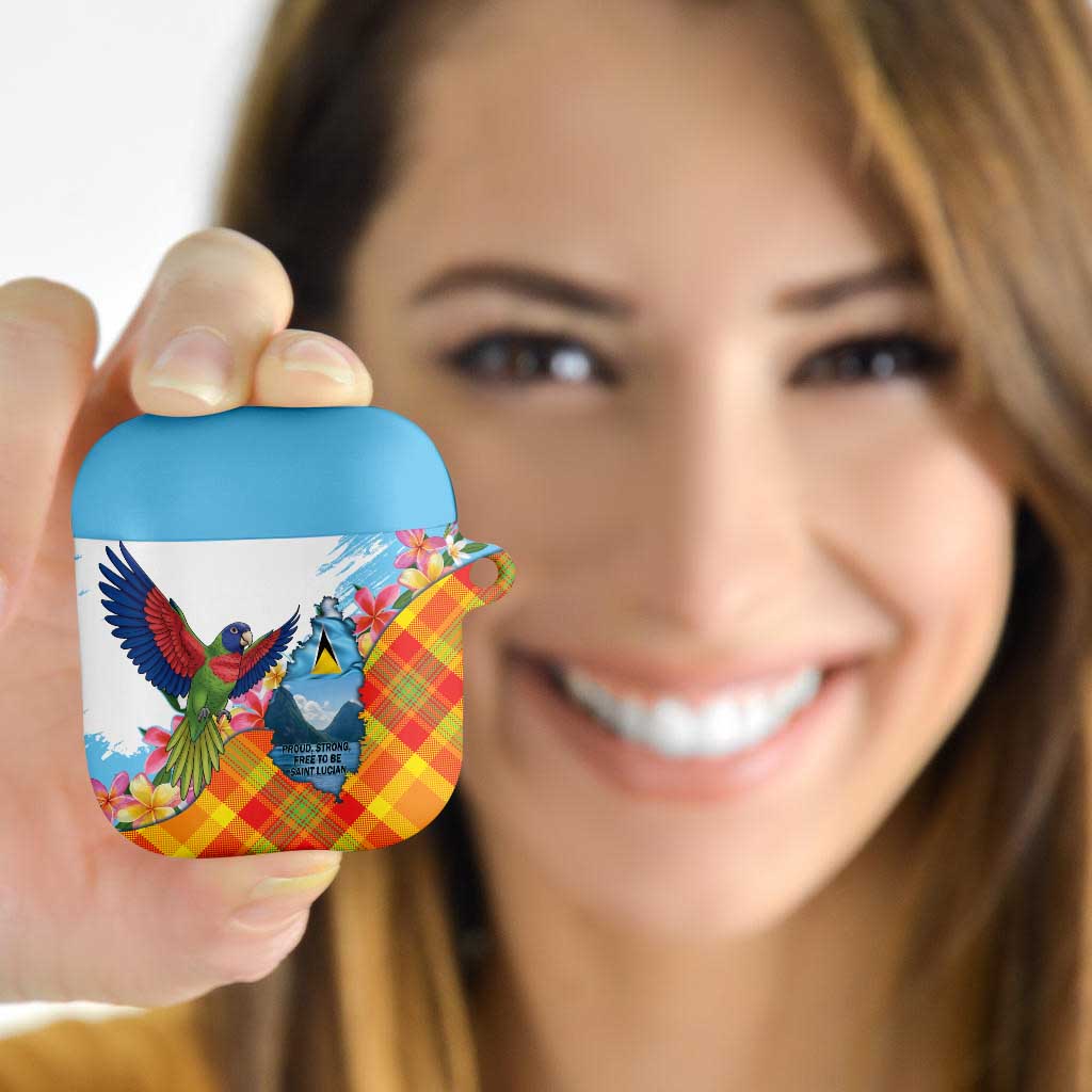 Saint Lucia Independence Day AirPods Case Saint Lucian Map Pitons Madras Pattern