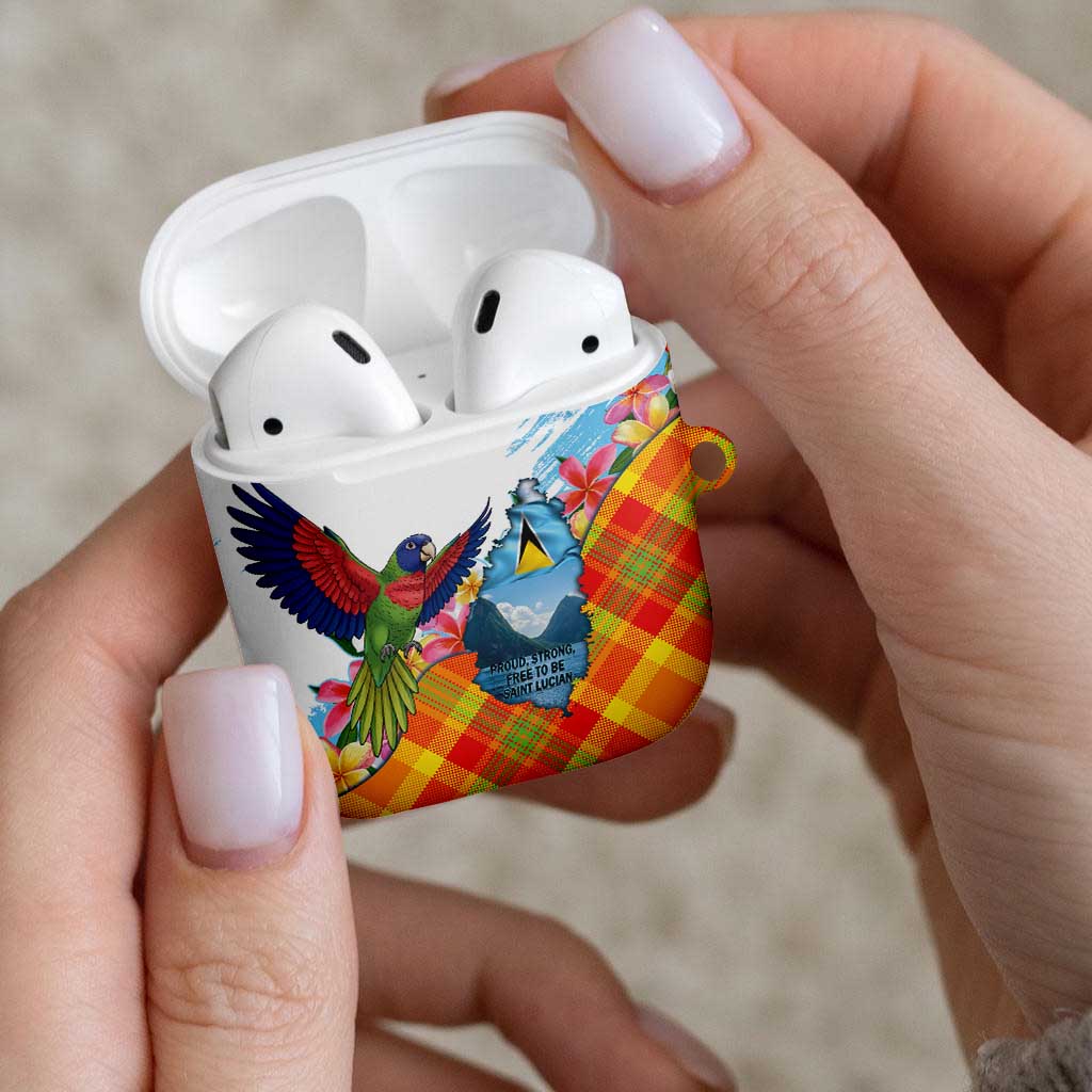 Saint Lucia Independence Day AirPods Case Saint Lucian Map Pitons Madras Pattern