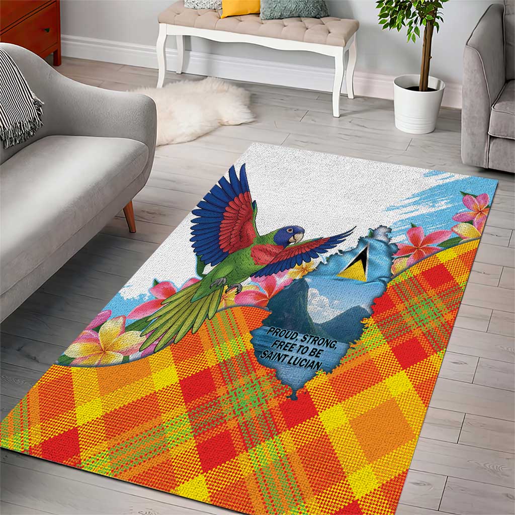 Saint Lucia Independence Day Area Rug Saint Lucian Map Pitons Madras Pattern