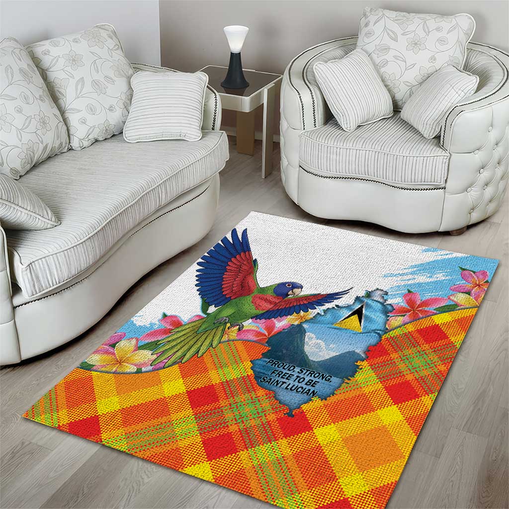 Saint Lucia Independence Day Area Rug Saint Lucian Map Pitons Madras Pattern