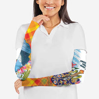 Saint Lucia Independence Day Arm Sleeves Saint Lucian Map Pitons Madras Pattern