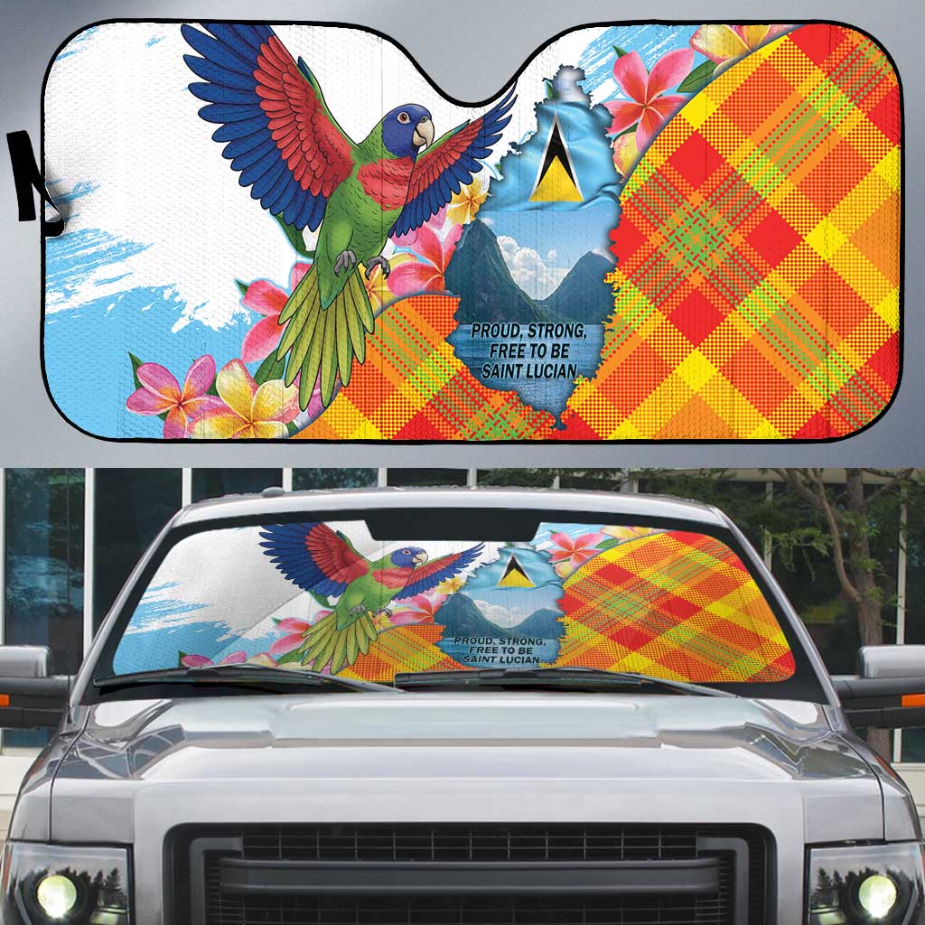 Saint Lucia Independence Day Auto Sun Shade Saint Lucian Map Pitons Madras Pattern