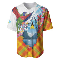 Saint Lucia Independence Day Baseball Jersey Saint Lucian Map Pitons Madras Pattern
