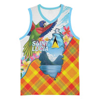 Saint Lucia Independence Day Basketball Jersey Saint Lucian Map Pitons Madras Pattern