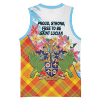 Saint Lucia Independence Day Basketball Jersey Saint Lucian Map Pitons Madras Pattern