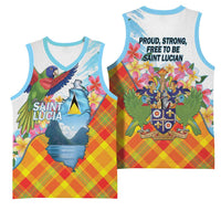 Saint Lucia Independence Day Basketball Jersey Saint Lucian Map Pitons Madras Pattern